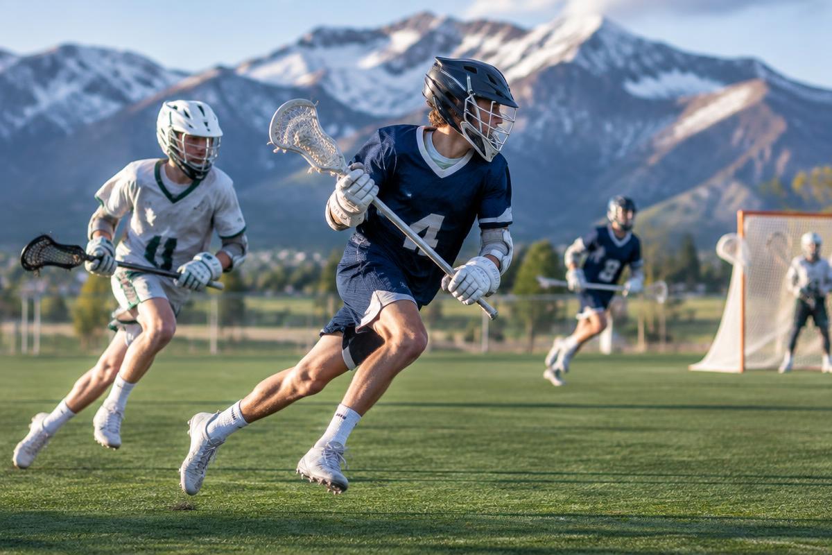 Youth lacrosse player sprinting downfield